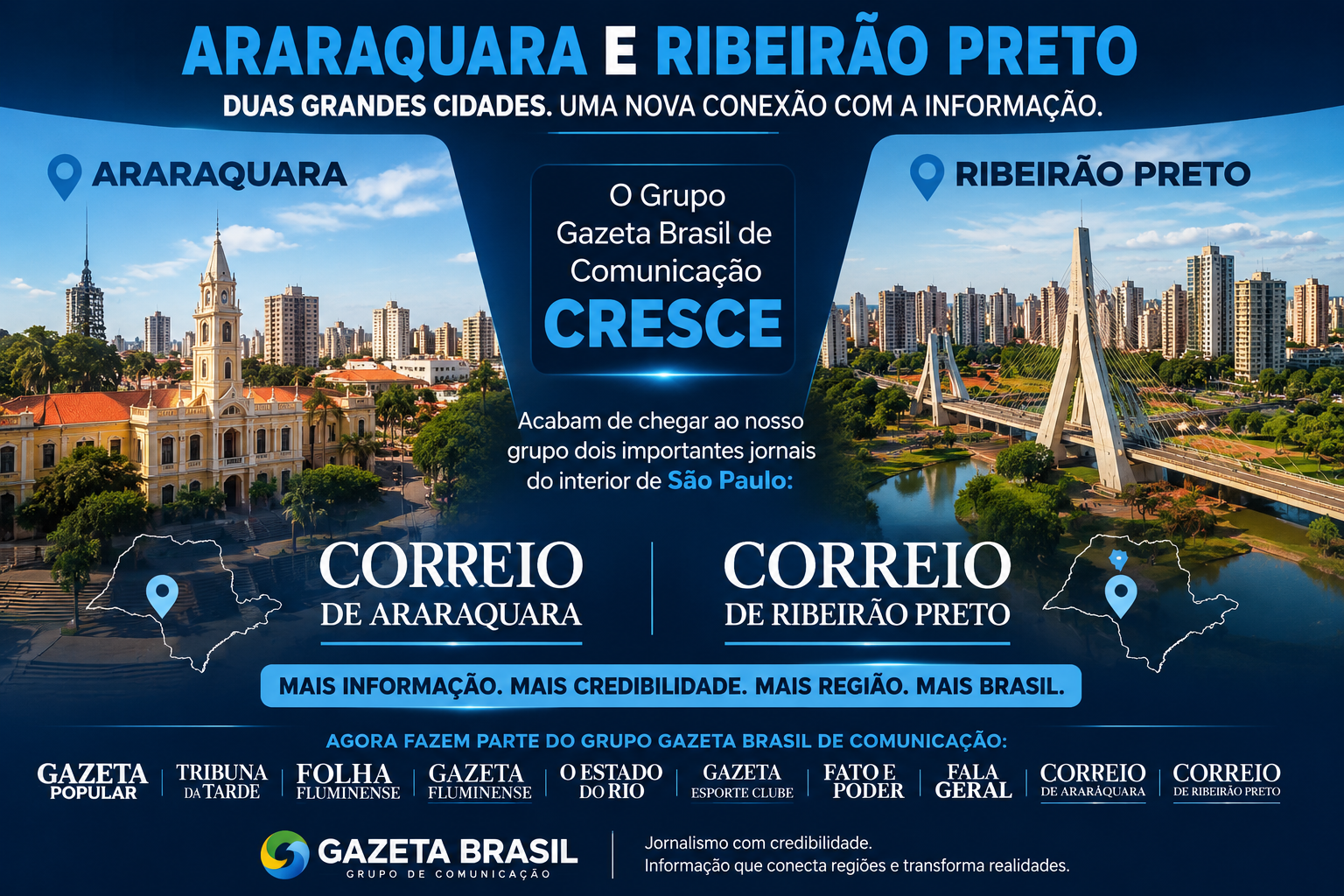 Grupo Gazeta Brasil de Comunicação anuncia aquisição de dois importantes jornais do interior de São Paulo
